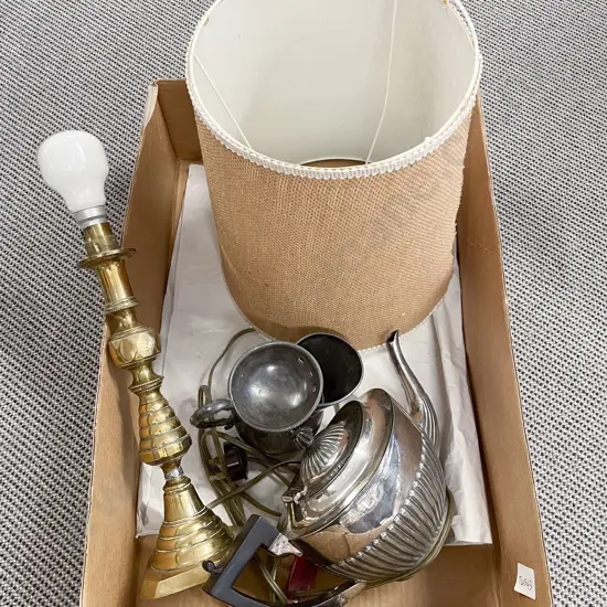 Brass Table Lamp and Assorted S/P