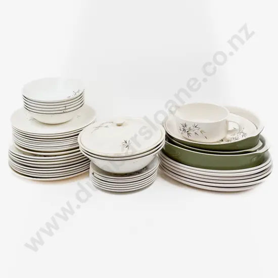 Quantity of Crown Lynn "Green Bamboo" Pattern Dinner China