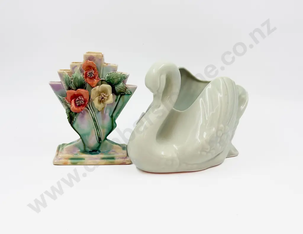 NZ Studio Ceramics Swan Vase and Other Stem Vase Image 1++