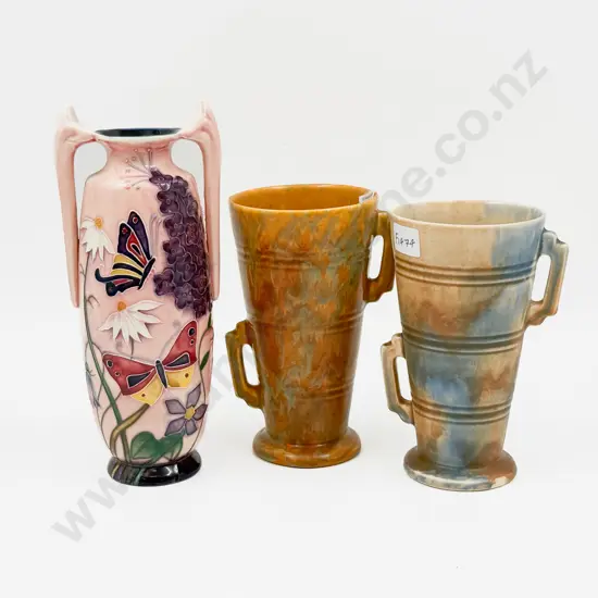 Pair of Shorter and Sons Vases with Moorcroft Style Vase