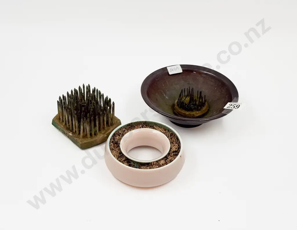 Pottery Bowl with Flower Trough and Two Flower Frogs Image 1++