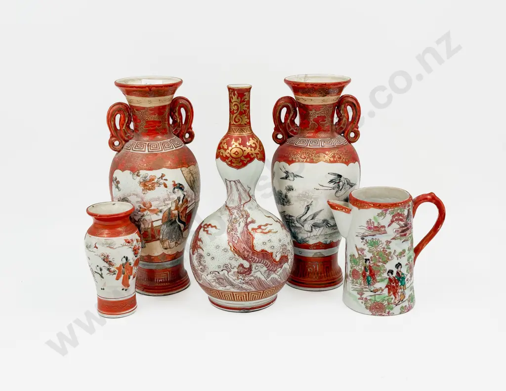 Four Japanese Kutani Vases and Jug Image 1++