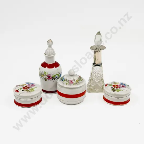 S/S Collared Scent Bottle with Assorted Ceramic Vanity Jars/Bottles