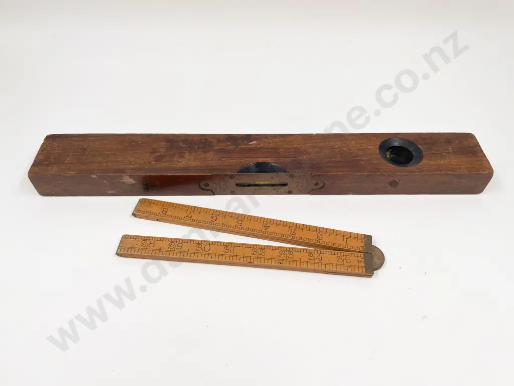 Vintage Wooden Spirit Level and Folding Rule Image 1++