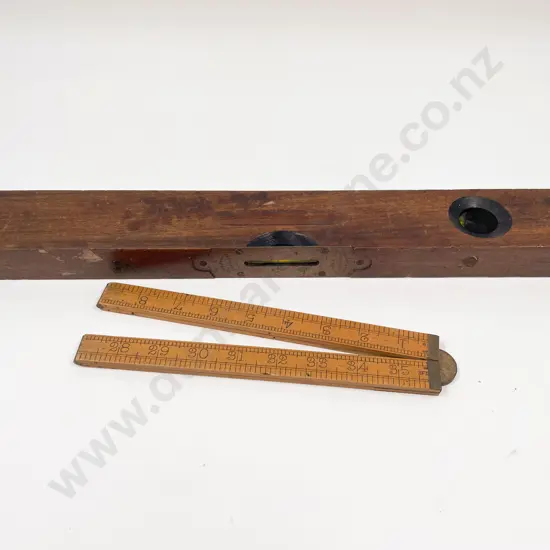 Vintage Wooden Spirit Level and Folding Rule