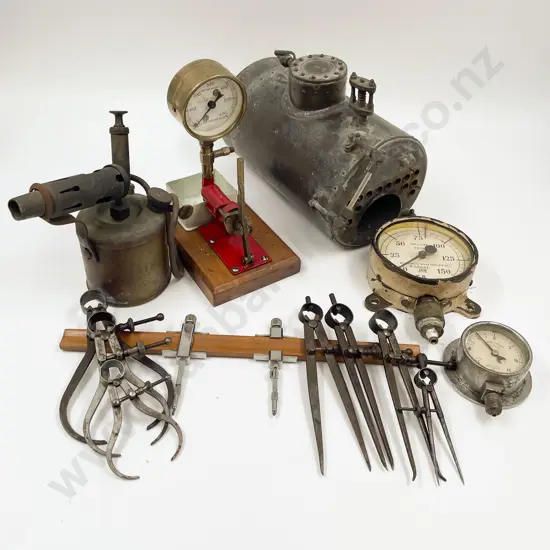 Vintage Steam Engine with Assorted Gauges and Compasses Etc