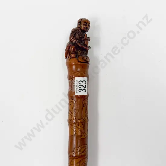 Vintage Finely Carved Chinese Bamboo Walking Stick