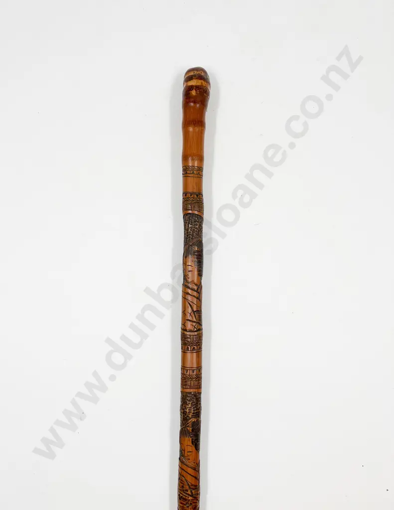 Vintage Japanese Shallow Carved Bamboo Walking Stick Image 1++