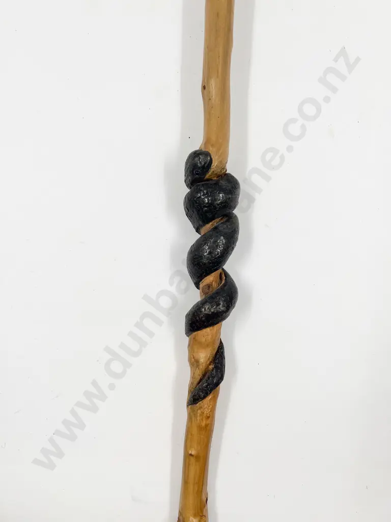 Signed Hand Carved Coiled Snake Walking Stick Image 1++