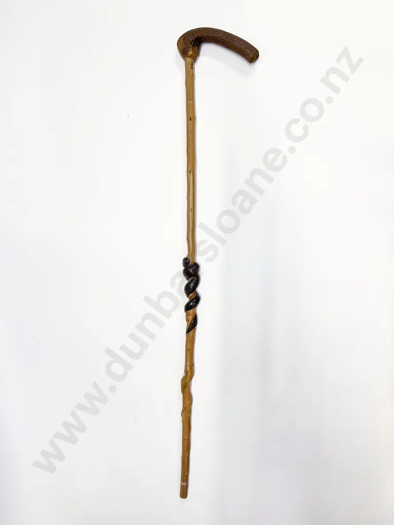 Signed Hand Carved Coiled Snake Walking Stick Image 1++
