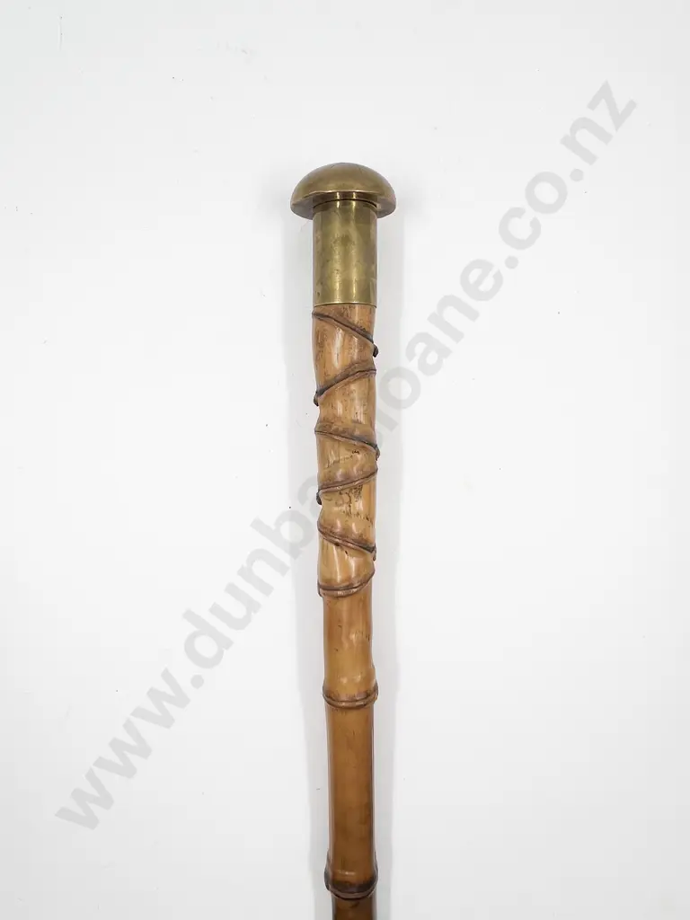 Heavy Brass Finial Bamboo Walking Stick initialed OSBM Image 1++