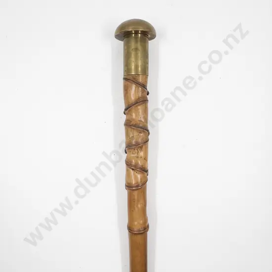 Heavy Brass Finial Bamboo Walking Stick initialed OSBM