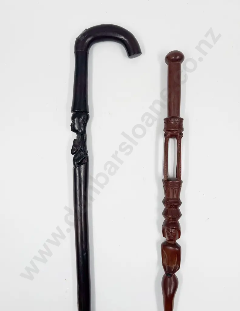 Two African Carved Walking Sticks Image 1++