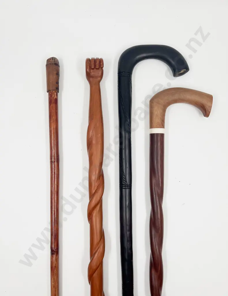 Four Various Carved Walking Sticks Image 1++
