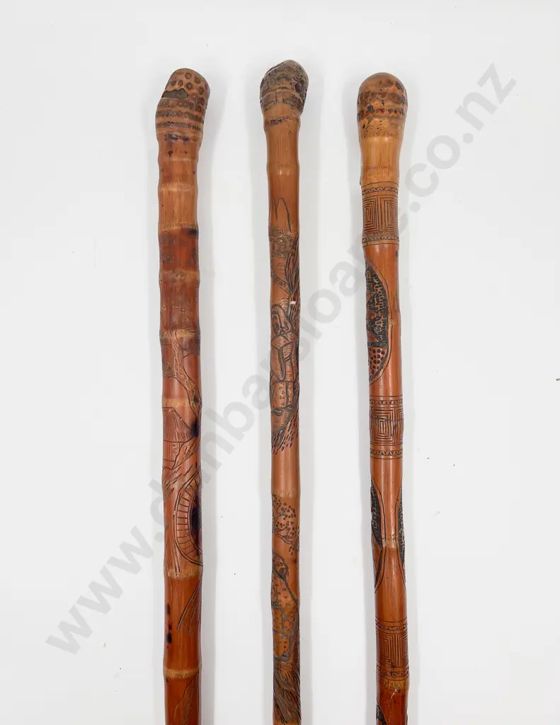 Three Vintage Japanese Carved Bamboo Walking Stick Image 1++