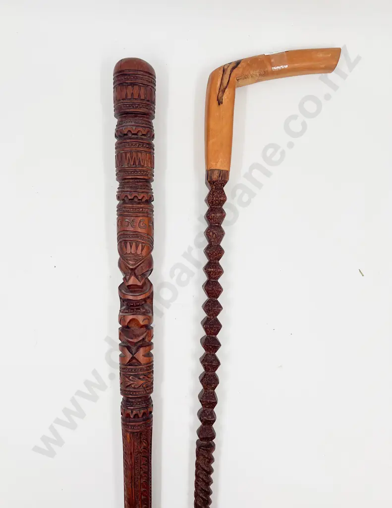 Two Pacific Island Carved Walking Sticks Image 1++