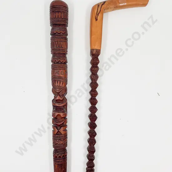 Two Pacific Island Carved Walking Sticks