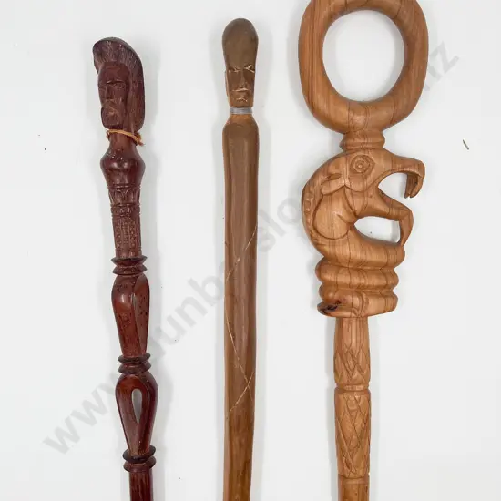 Three African Carved Walking Sticks