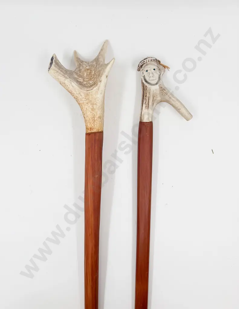 Two Antler Handled Walking Sticks Image 1++