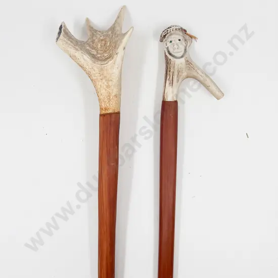 Two Antler Handled Walking Sticks