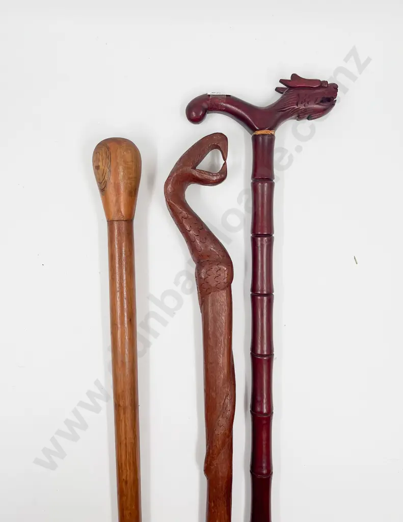 Three Various Carved Walking Sticks Image 1++