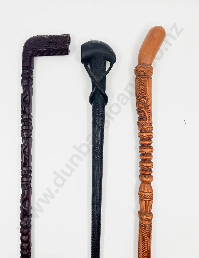 Three Various Carved Walking Sticks Image 1++