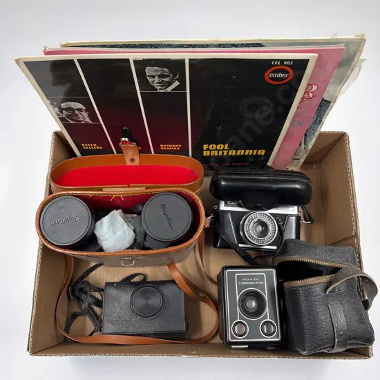 Qty of Assorted Cameras with Binoculars in Case etc