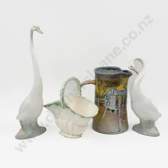 R Bagshaw Pottery Jug With Two Nao Swans & Other