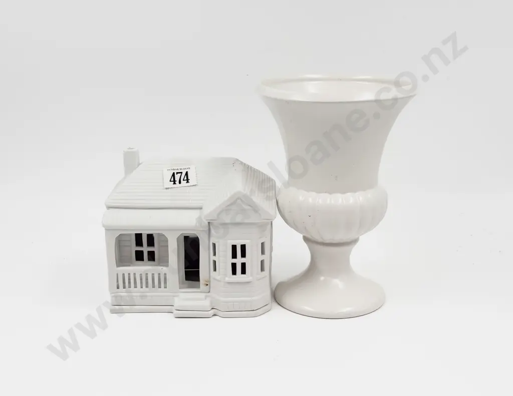 White Glazed Vase & Ceramic House Image 1++