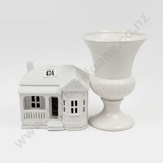 White Glazed Vase & Ceramic House