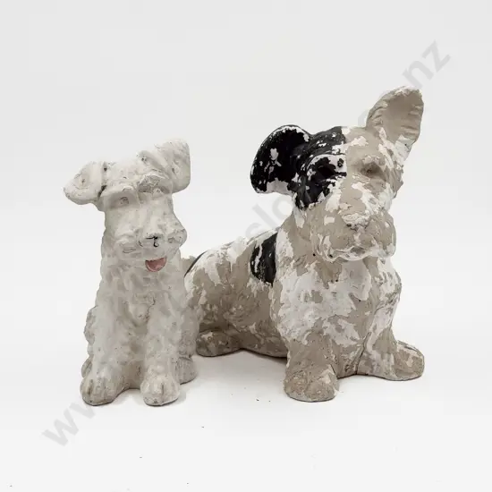 Two Concrete Dog Form Garden Ornaments
