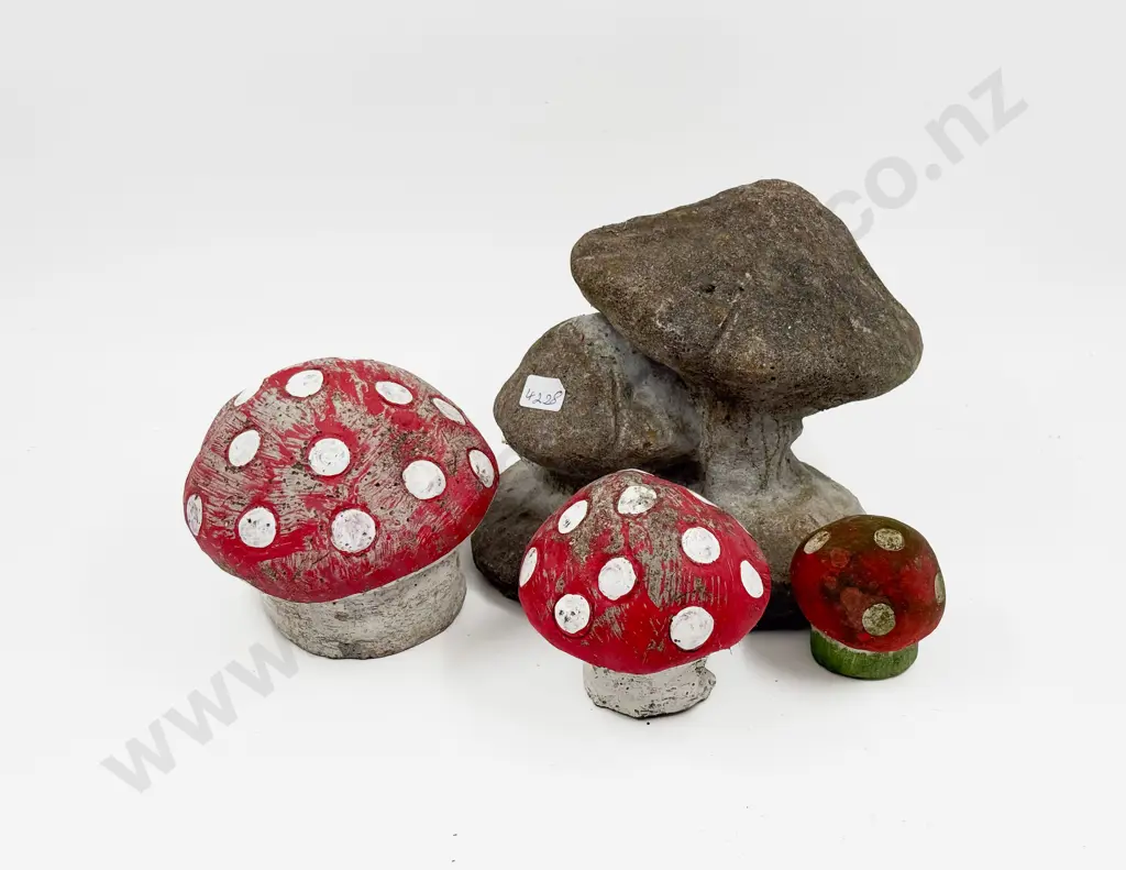 Four Concrete Toadstool Garden Ornaments Image 1++
