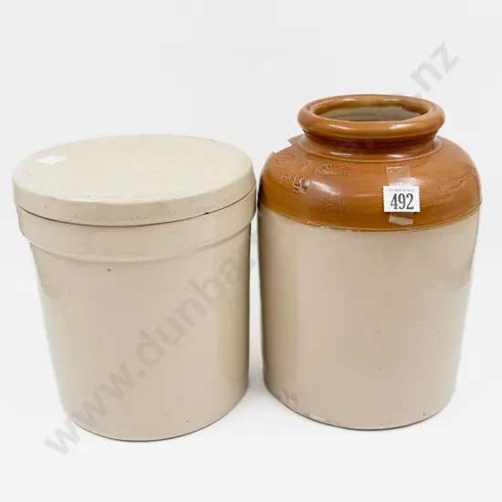 Stoneware Crock & Stoneware Lidded Jar