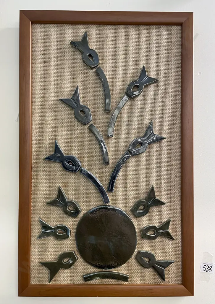 Mid Century Framed Floral Pottery Display Image 1++