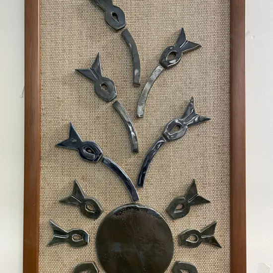 Mid Century Framed Floral Pottery Display