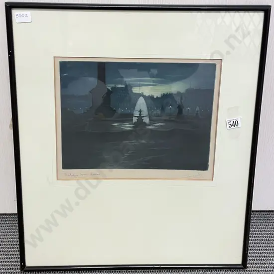 Indistinctly Signed - Trafalgar Square London - Coloured Etching