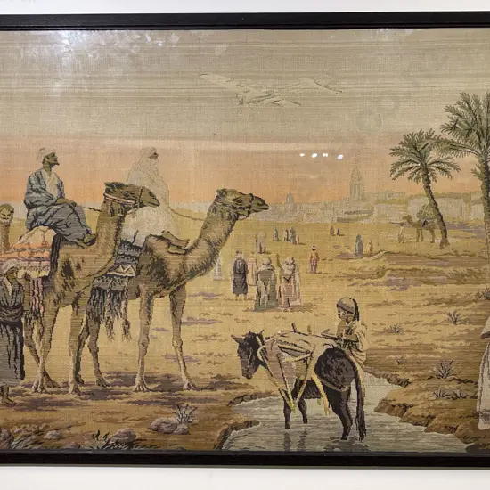 Framed Levantine Desert Scene on Tapestry