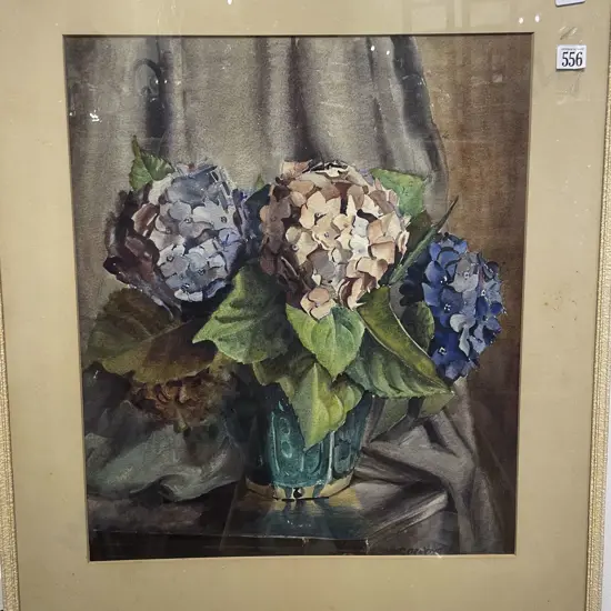 Indistinctly Signed - Hydrangeas - W/C