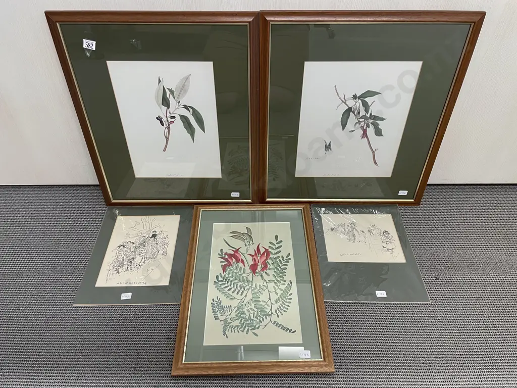 Three Botanical Study Prints together with Unframed Phil May Cartoonist Prints Image 1++