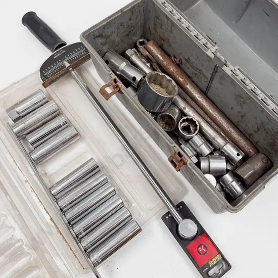 Tool Box of Assorted Socket Wrenches & Fittings Etc