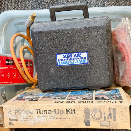 Cased Mini Air Compressor & Assorted