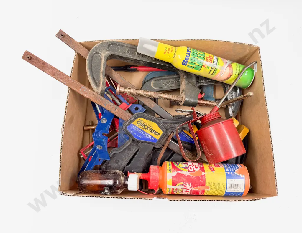 Box of Assorted Clamps Etc Image 1++