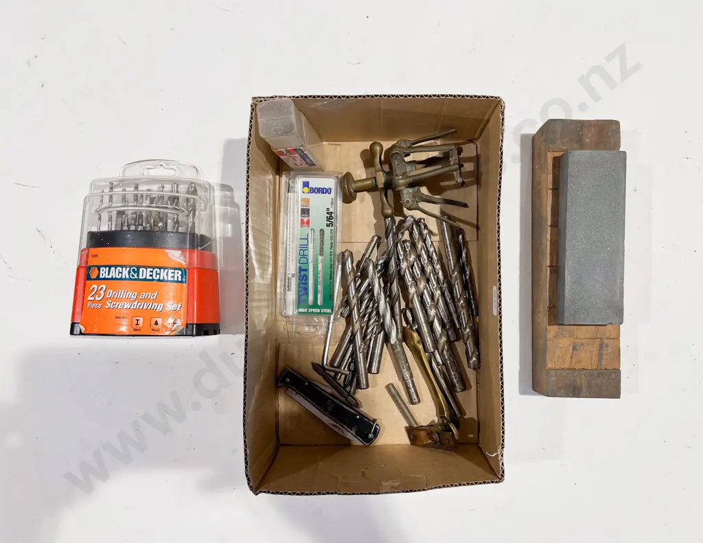 Qty of Assorted Drill Bits with Two Sharpening Stones etc Image 1++