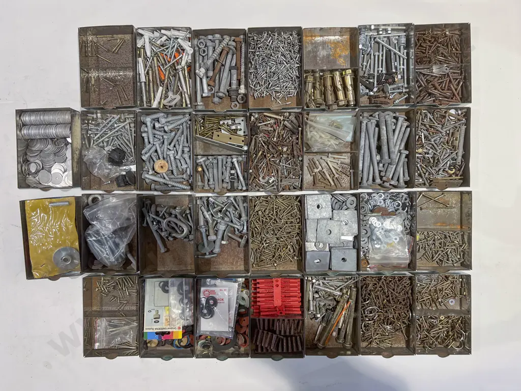 Three Vintage Modular Multi-Drawer Organisers with Assorted Screws & Tool Accessories Image 1++