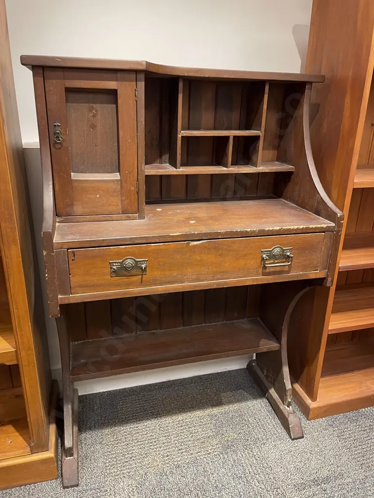 Kauri Single Drawer Hall Table with Shelf & Cabinet Top Image 1++