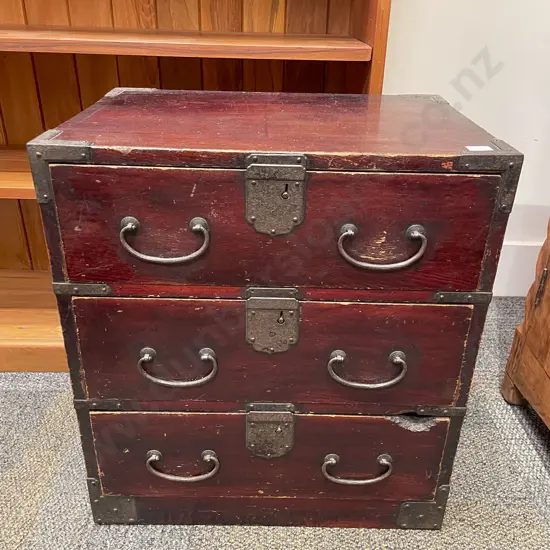 Small Japanese Pine Three Drawer Side Chest