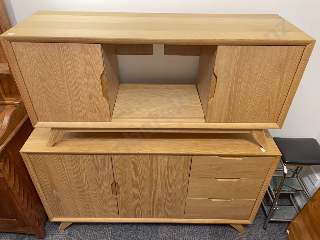 Modern Two-Piece Oak Scandinavian Style Entertainment Suite Image 1++