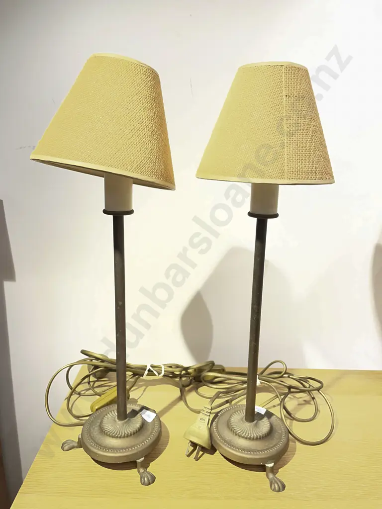Pair of Brass Footed Table Lamps Image 1++