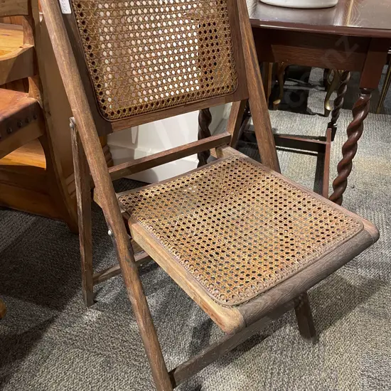 Oak Caned Folding Chair