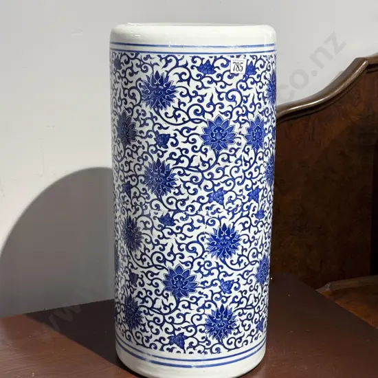 Blue & White Cylindrical Floor Vase